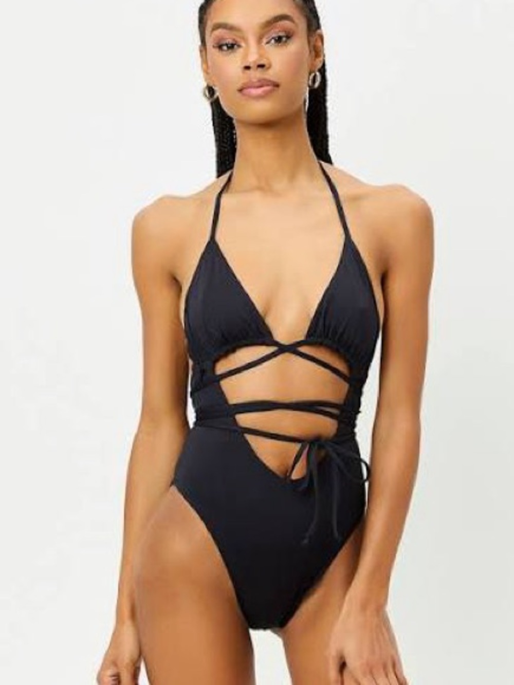 Frankie's Bikinis Black Strappy Halter One-Piece Swimsuit
